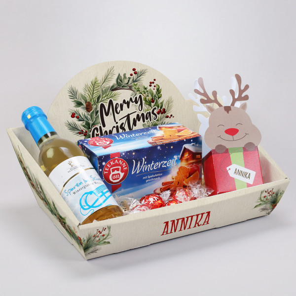 Geschenkset mit Glühwein, Schokolade und Tee zu Weihnachten