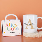 Alles Gute - Tasse mit Name in persönlicher Tassentasche