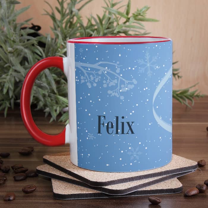 Frohe Weihnachten Tasse für die Winterzeit mit Namensaufdruck