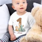 Baby T-Shirt - Geburtstagshirt - mit großer 1, Wildtieren und Name