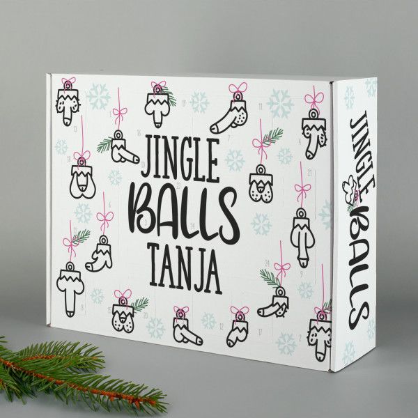 DIY Adventskalender mit Penis-Motiv "Jingle Balls" und Name nach Wunsch