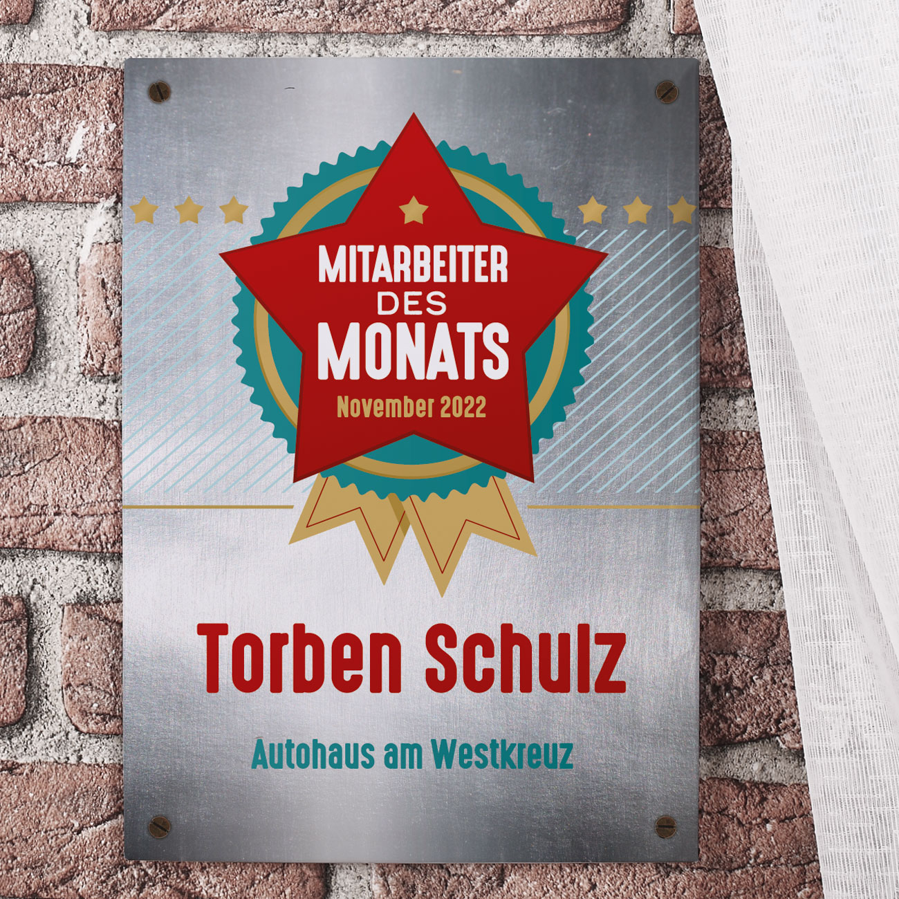 Mitarbeiter des Monats - Blechschild mit persönlichem Aufdruck