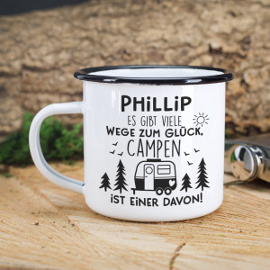 Emailletasse für Camper mit Name