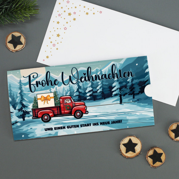 Geldgeschenk zu Weihnachten - Ziehkarte mit Pickup & Wunschtext