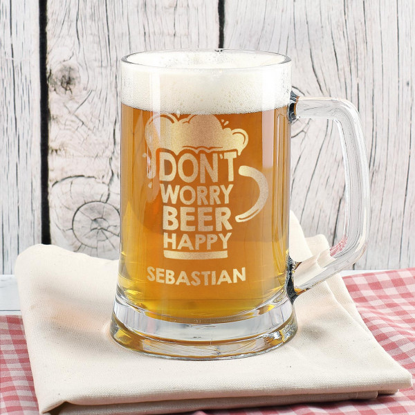 Bierseidel Don't Worry Beer Happy mit Name nach Wunsch personalisiert