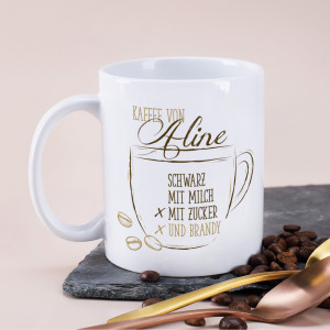 Tasse für Wunschkaffee mit Name und Text