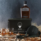 Edles Whisky-Geschenkset in original Munitionsbox mit gravierten Whiskygläsern und Feldflasche