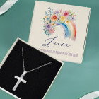 Gravierte Halskette mit Kreuz in Geschenkbox zu Kommunion, Konfirmation, Taufe
