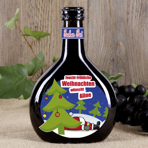 Bocksbeutel Weinflasche mit persönlichem Weihnachtsetikett