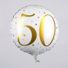 Folienballon zum 50. Geburtstag in weiß mit Sternen
