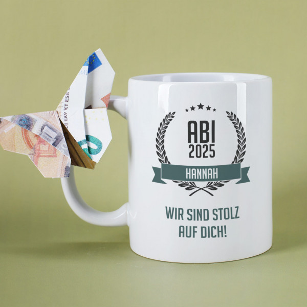 Abitur Tasse mit Name und Glückwunschtext