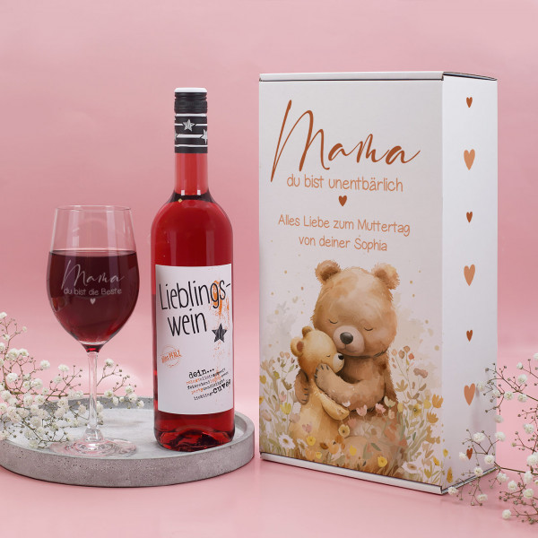 Geschenkset zum Muttertag mit Wein, Weinglas & Geschenkverpackung