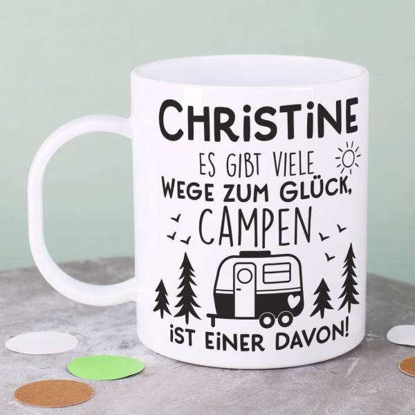 Personalisierte Kunststofftasse für Camper mit Name nach Wunsch