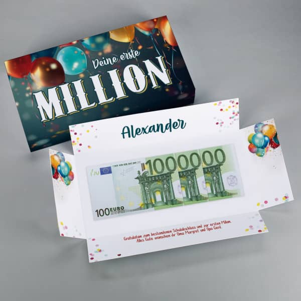 Deine erste Million - Überraschungsbox für Geldgeschenke zum Schulabschluss