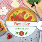 Pizzaglasteller bedruckt mit Pizzamotiv und Wunschtext