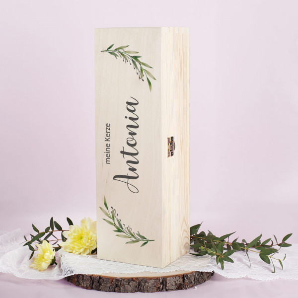 Geschenkbox für Kerzen - mit Zweigen, Wunschtext & Name bedruckt