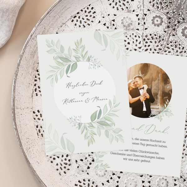 Dankeskarte zur Hochzeit mit Wunschtext und Foto