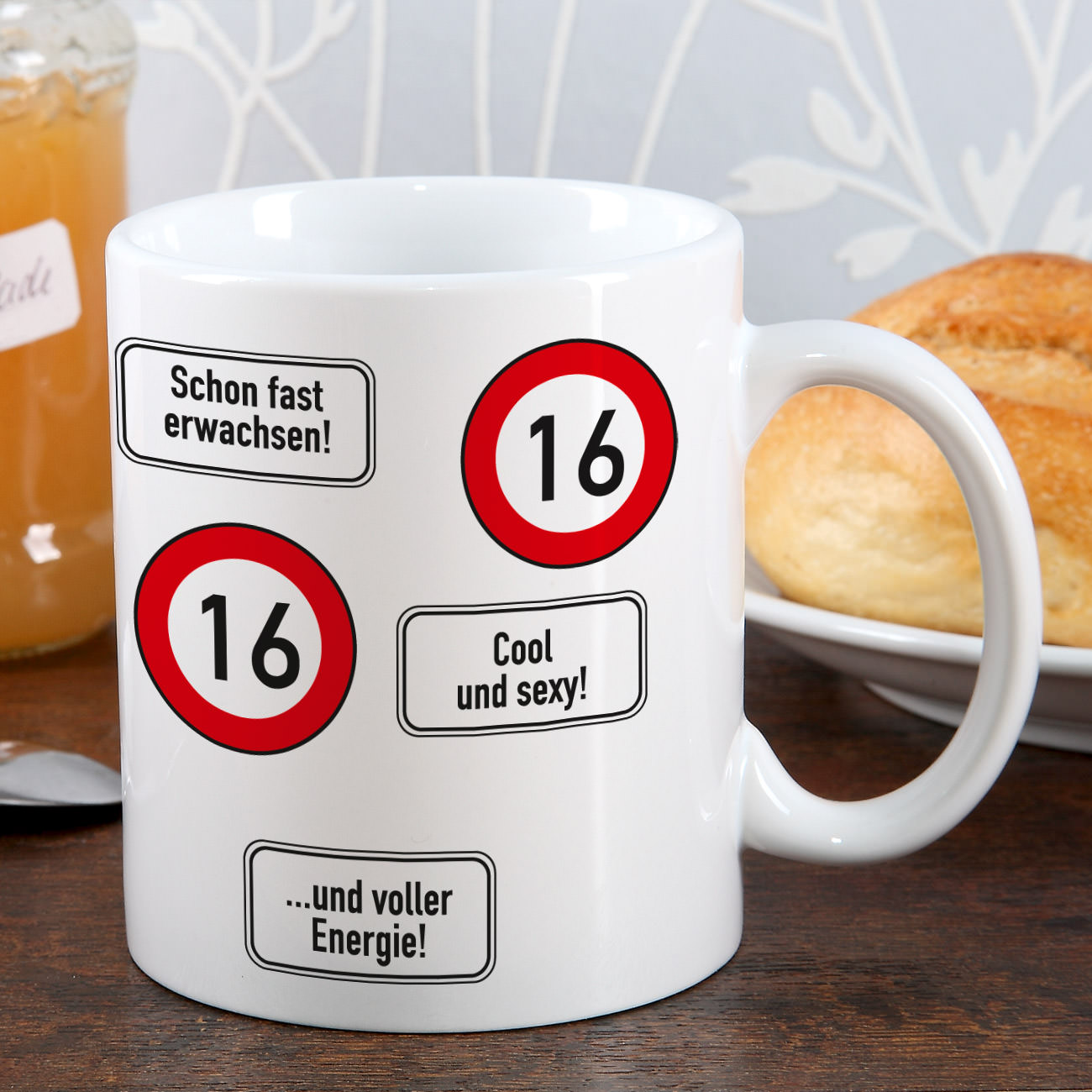 de ker t m w 568 16 grosse Kaffeetasse zum 16 Geburtstag mit Verkehrszeichen 1653e4793a83cca