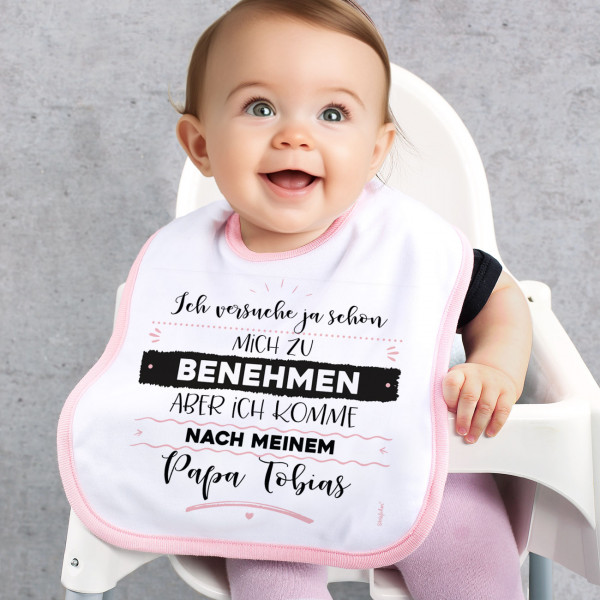 Baby Lätzchen in weiß/rosa mit Ihrem Spruch individuell gestaltet