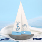 Deko Schiff mit bedrucktem Segel zur Taufe mit maritimen Motiv aus Anker und Herz