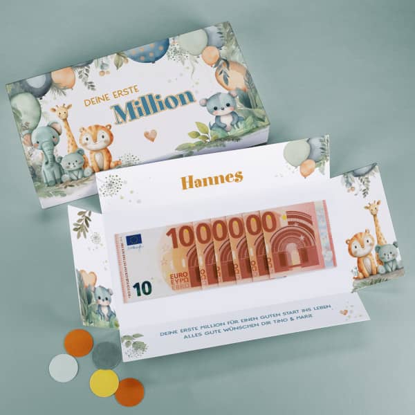 Deine erste Million - Überraschungsbox für Geldgeschenke zu Geburt