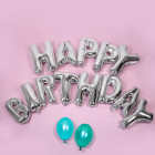 Happy Birthday Ballon-Set in silber