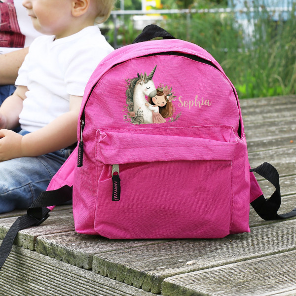 Kindergartenrucksack in Rosa mit Einhorn, Prinzesin & Name