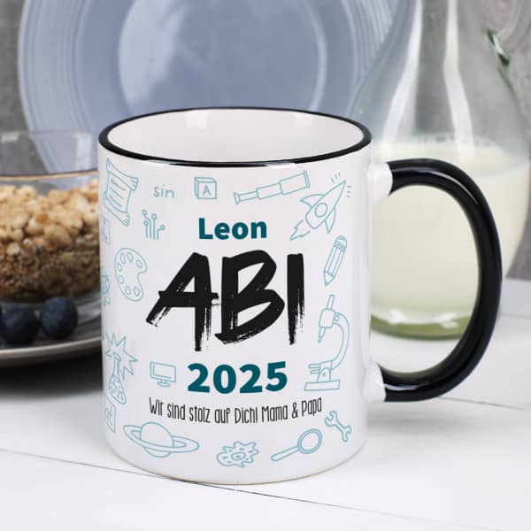 Abi Tasse mit Name, Jahr und Wunschtext persönlich bedruckt