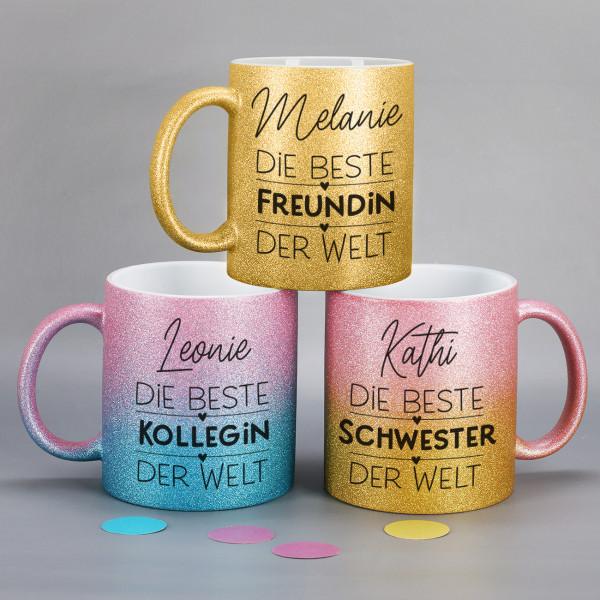 Glitzertasse für die beste Freundin, Kollegin oder Schwester der Welt