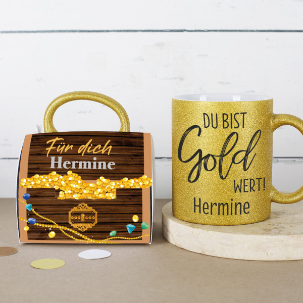 Tassentasche mit passender Goldglitzer Tasse