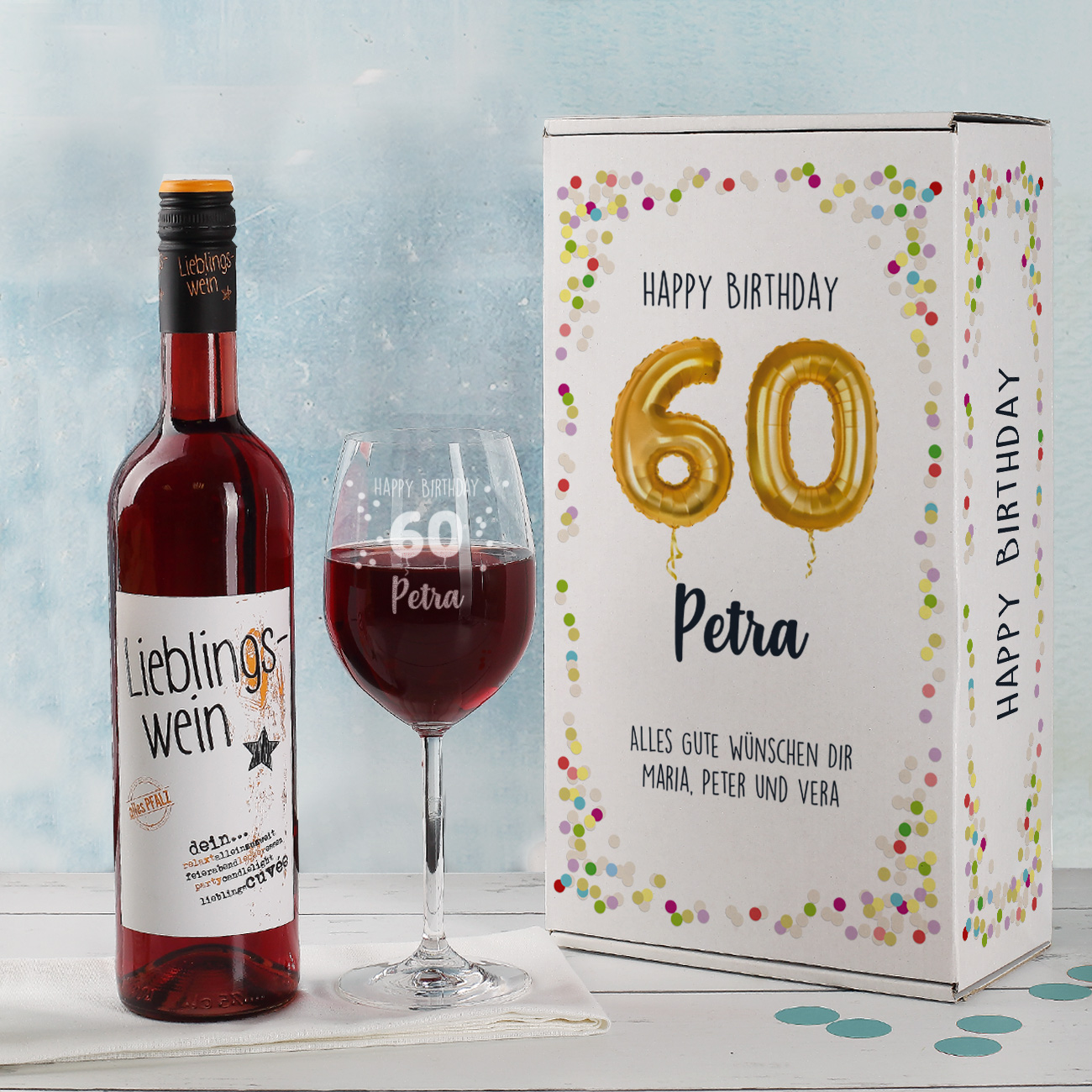 Happy Birthday 60 - Lieblingswein und Weinglas im Geschenkset zum 60. Geburtstag