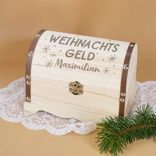 Weihnachtsgeld - Schatztruhe mit Namensgravur für Geldgeschenke zu Weihnachten