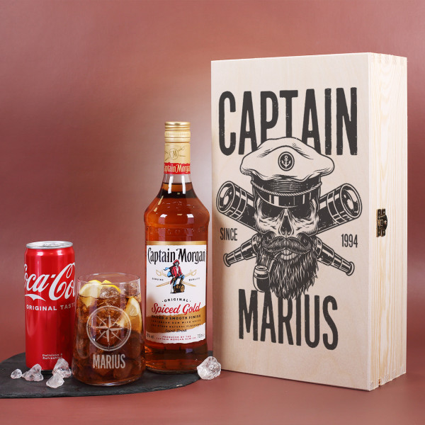 Captain Morgan Geschenkset mit graviertem Glas & personalisierter Geschenkkiste