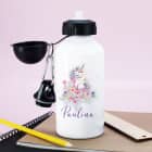 Trinkflasche aus Aluminium mit Einhorn-Motiv im Watercolorstil, Blüten und Name