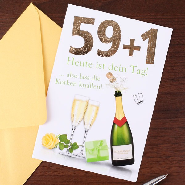 Karte zum 60 Geburtstag 59 1 also lass die Korken knallen_600x600