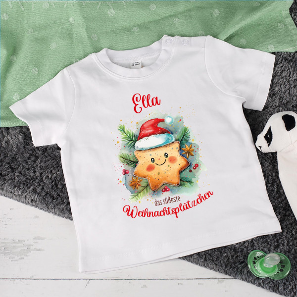 Personalisiertes Baby T-Shirt mit Name "das süßeste Weihnachtsplätzchen"